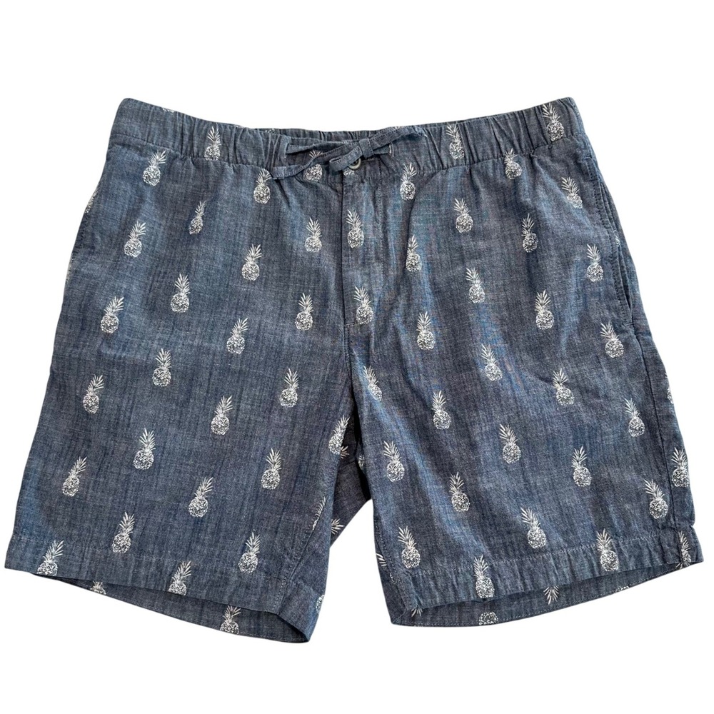 Bonobos Mens 33 Blue Pineapple Print Chambray Shorts 7 Inch Inseam Drawstring
